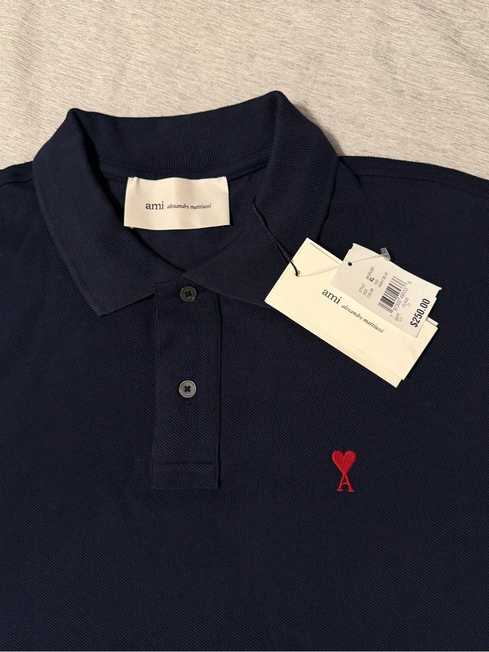 Ami Alexandre Mattiussi Navy Polo with Red Heart Emblem